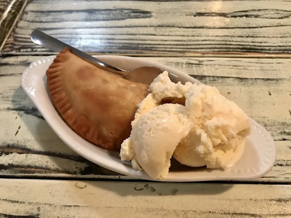 Fried Peach Pie with Vanilla Ice Cream