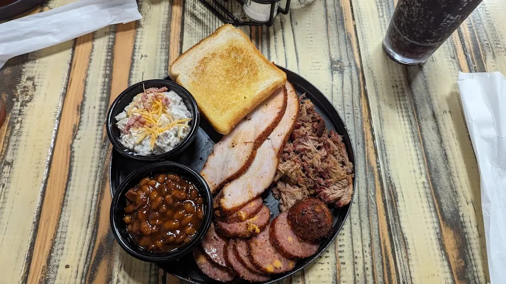 Three Meat Dinner with Brisket Pulled Pork Smoked Turkey